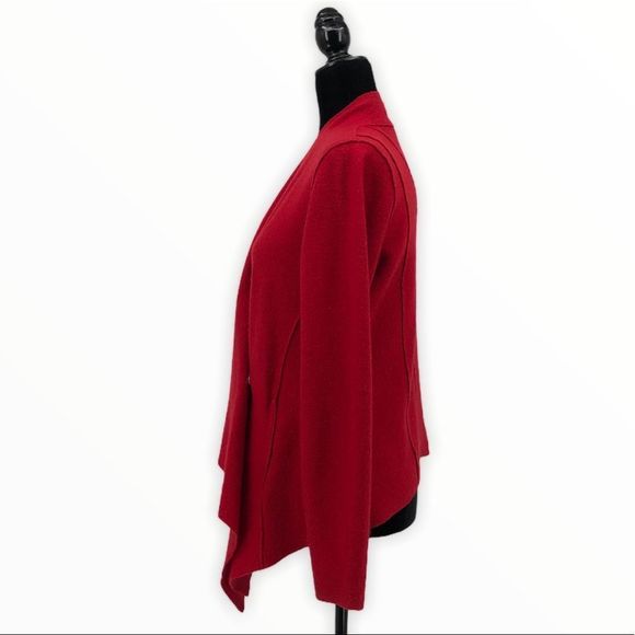 Eileen Fisher Lightweight Red Boiled Wool Cardigan Jacket size XS Long Sleeve - Picture 3 of 14